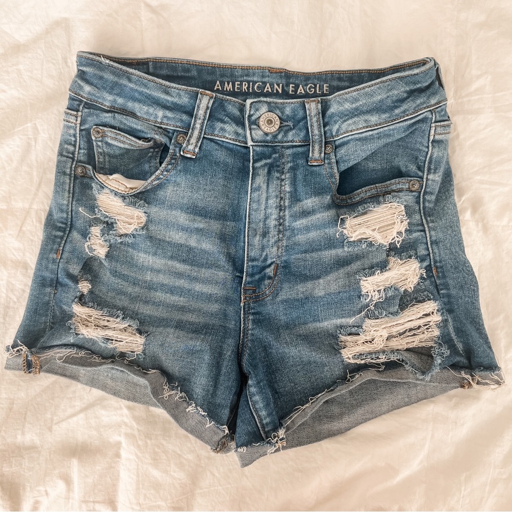 American Eagle High Rise Distressed Shortie Shorts
